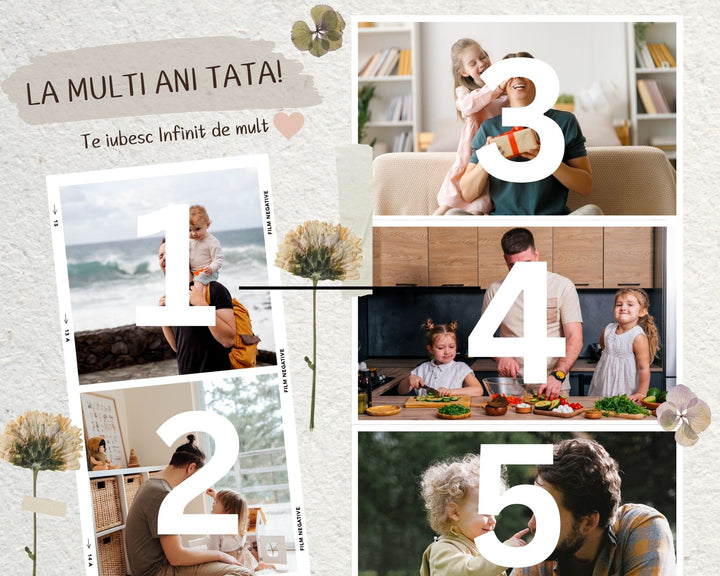 Personalisierte Leinwand Leinwand Wandbild mit 5 Fotos für Papa "Happy Birthday Dad", PS171