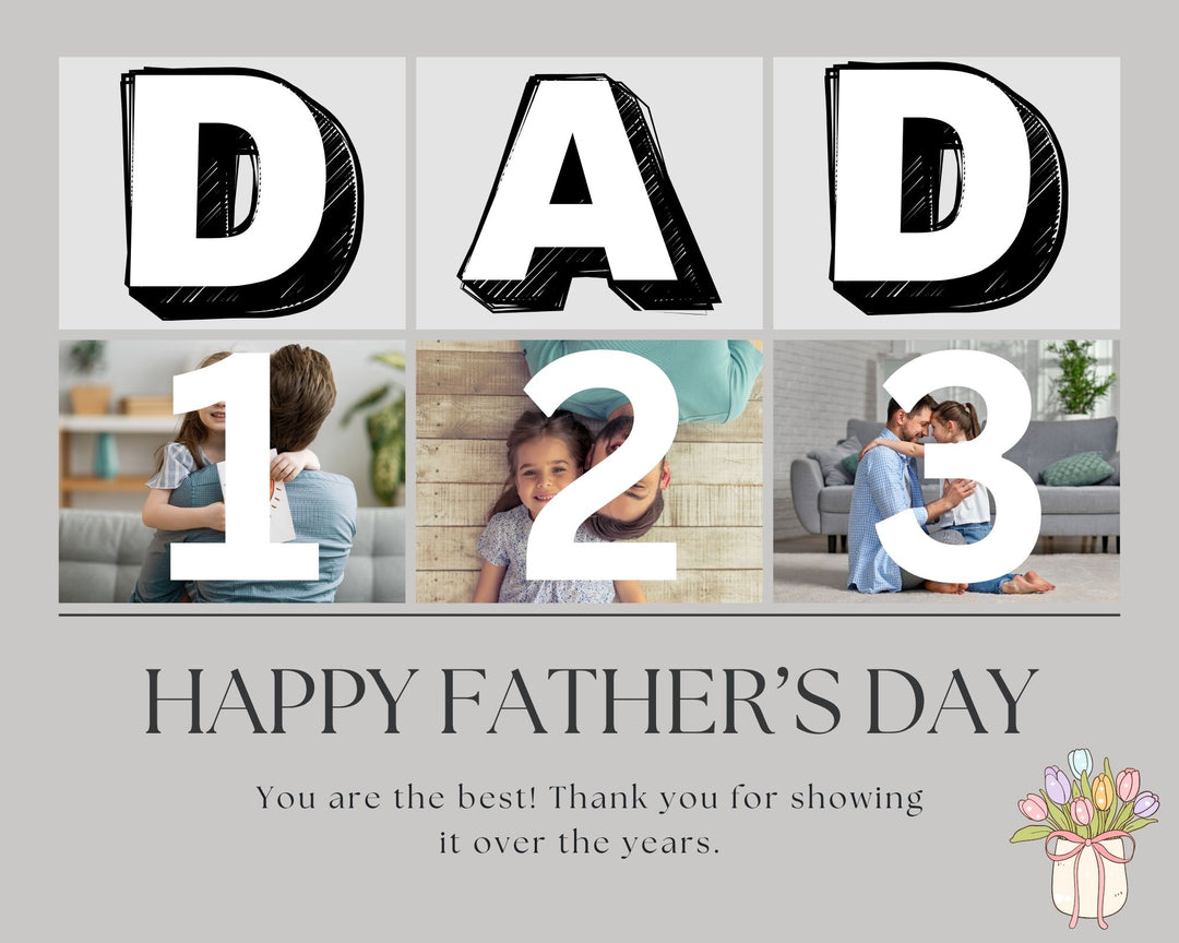 Personalisierte Leinwand Leinwandbild mit 3 Fotos für Papa "Happy Father's Day", PS173