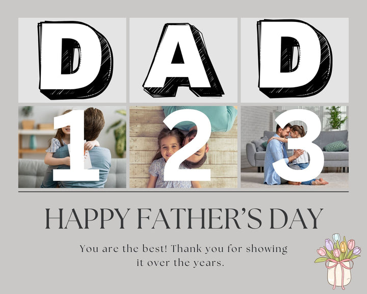 Personalisierte Leinwand Leinwandbild mit 3 Fotos für Papa "Happy Father's Day", PS173