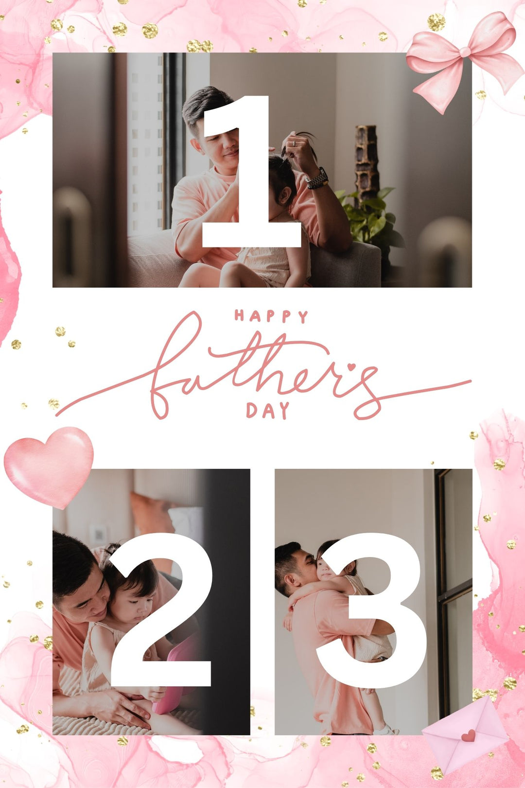 Personalisierte Leinwand Leinwand Wandbild mit 3 Fotos für Papa "Happy Father's Day", PS175