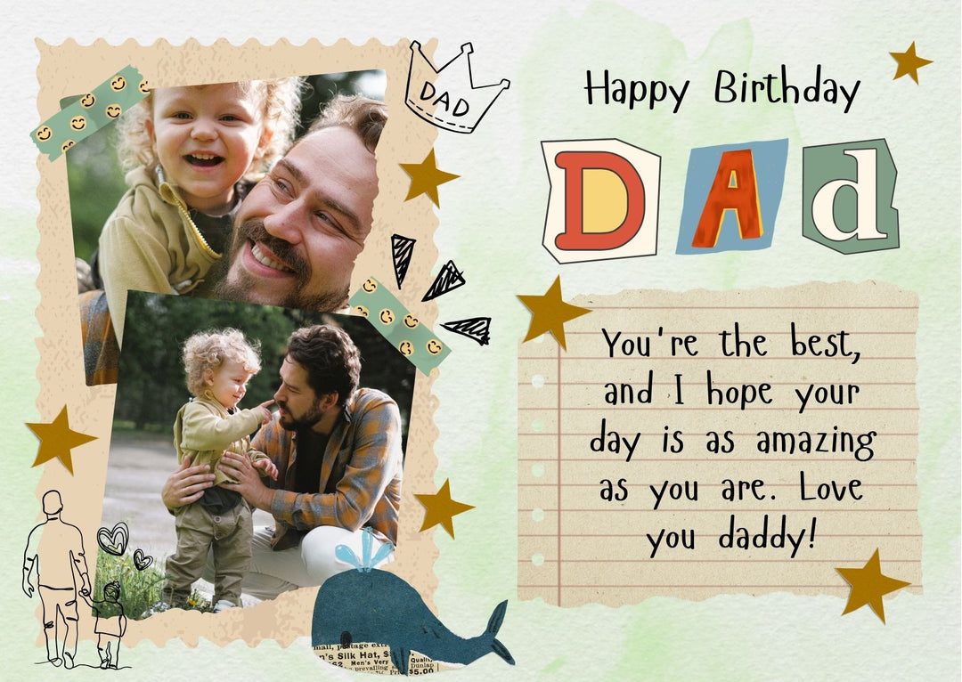 Personalisierte Leinwand Leinwand Wandbild mit 2 Bilder für Papa "Happy Birthday Dad", PS178