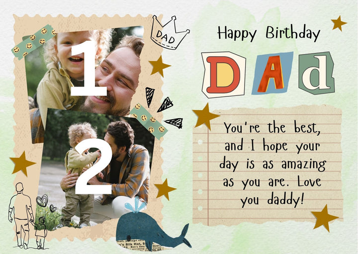 Personalisierte Leinwand Leinwand Wandbild mit 2 Bilder für Papa "Happy Birthday Dad", PS178
