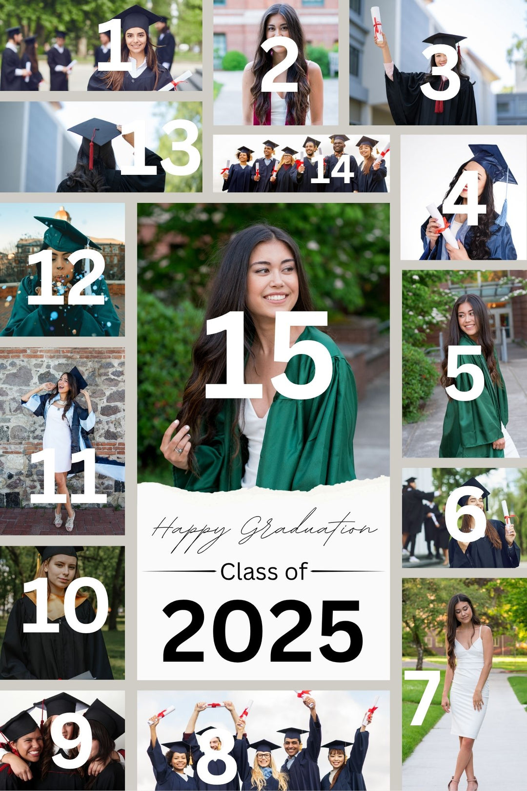 Personalisierte Leinwandtafel mit 15 "Happy Graduation"-Abschlussbildern, PS180