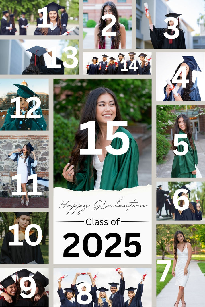 Personalisierte Leinwandtafel mit 15 "Happy Graduation"-Abschlussbildern, PS180