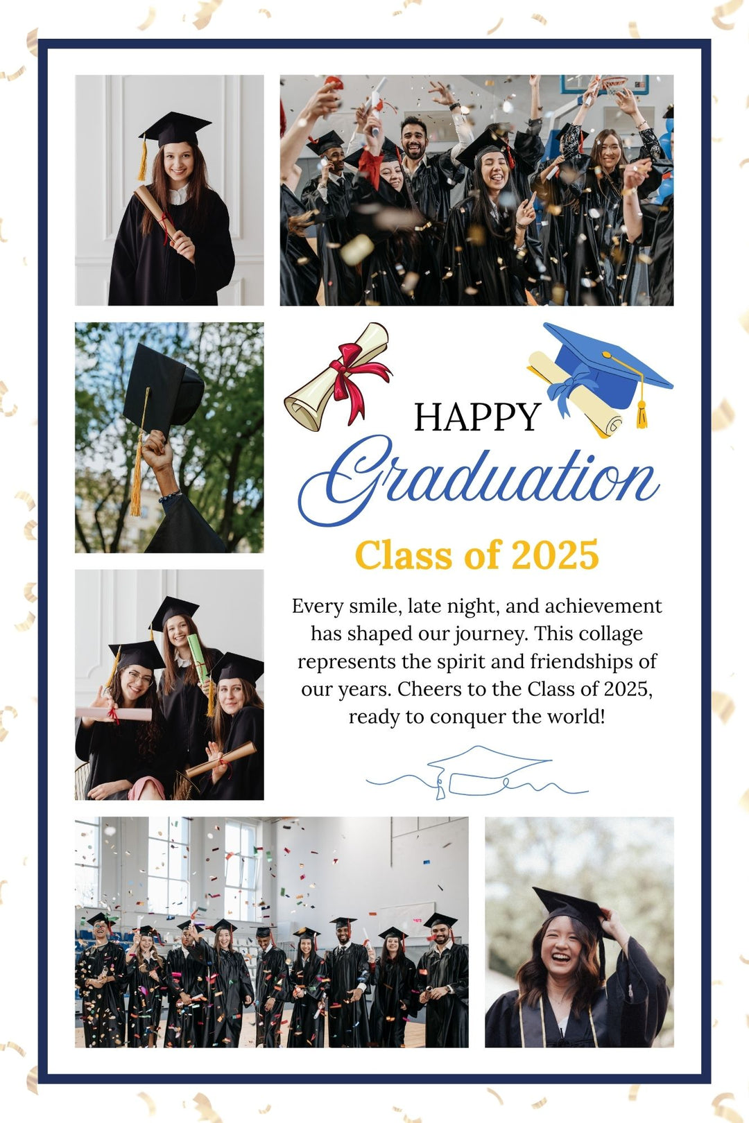 Personalisiertes Leinwandbild mit 6 Abschlussbildern "Happy Graduation", PS194