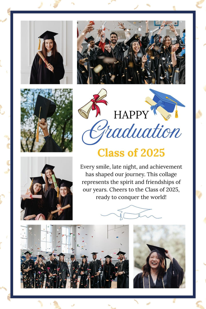 Personalisiertes Leinwandbild mit 6 Abschlussbildern "Happy Graduation", PS194