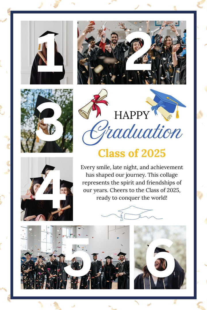 Personalisiertes Leinwandbild mit 6 Abschlussbildern "Happy Graduation", PS194