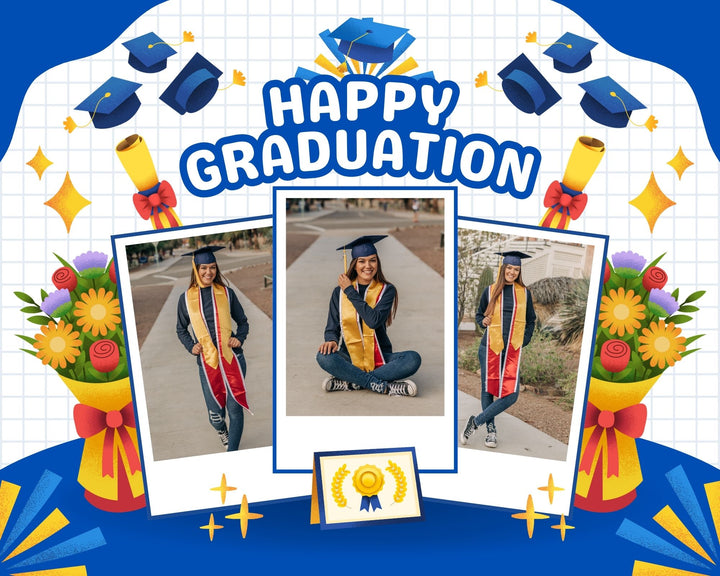 Personalisierte Leinwand Leinwandbild mit 3 Abschlussbilder "Happy Graduation", PS195