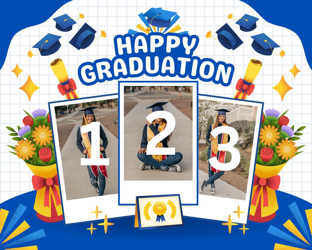 Personalisierte Leinwand Leinwandbild mit 3 Abschlussbilder "Happy Graduation", PS195