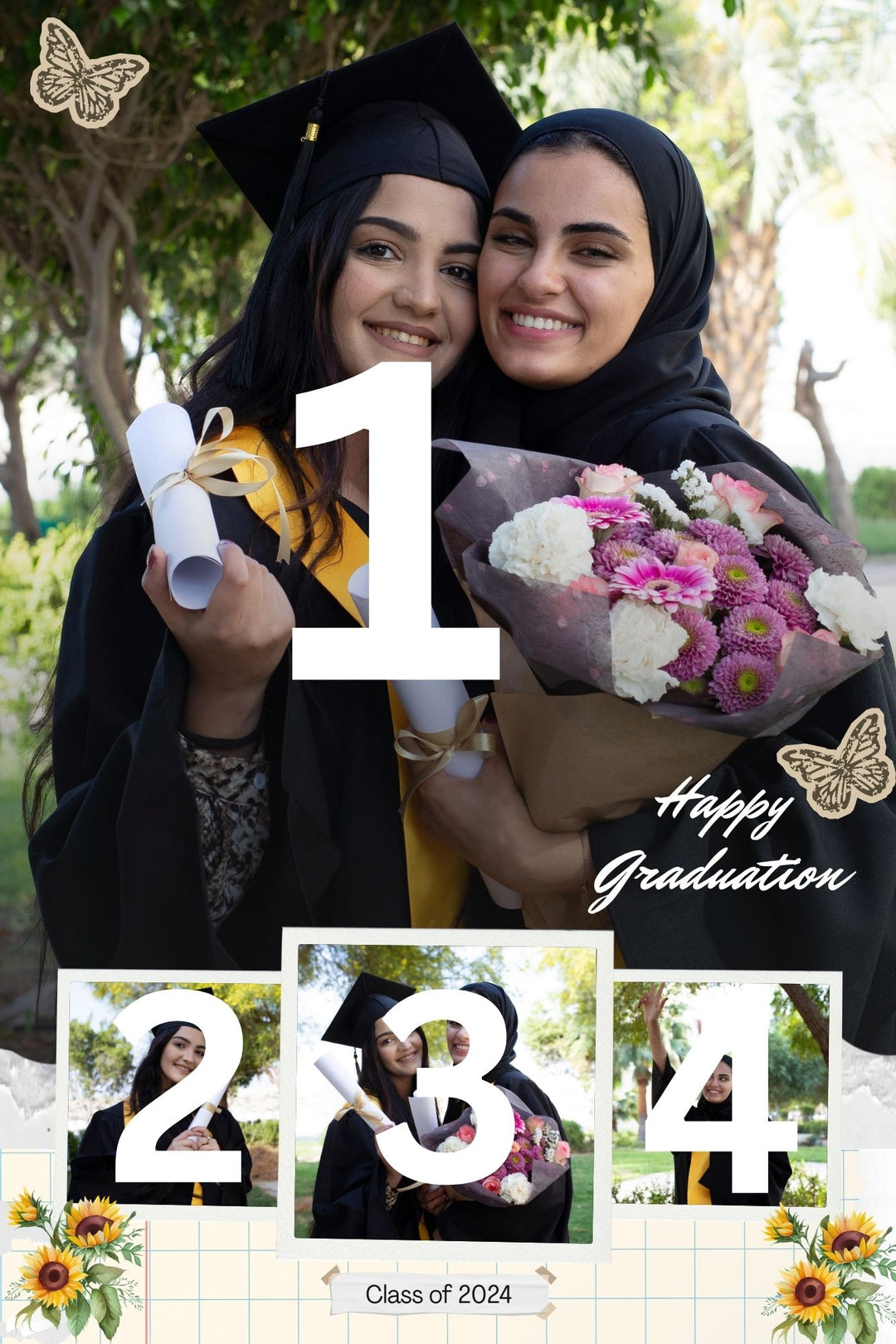 Personalisiertes Leinwandbild mit 4 Abschlussbildern "Happy Graduation", PS196