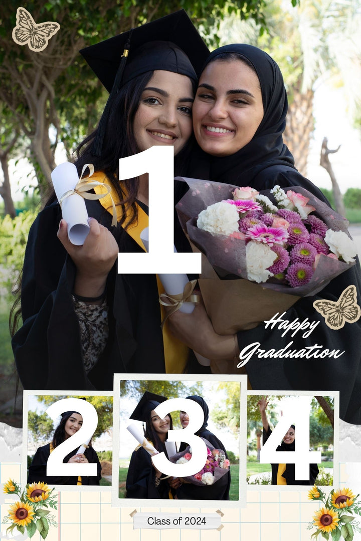 Personalisiertes Leinwandbild mit 4 Abschlussbildern "Happy Graduation", PS196