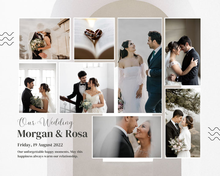 Personalisierte Leinwandtafel mit 8 Hochzeitsbildern "Unsere Hochzeit", PS210