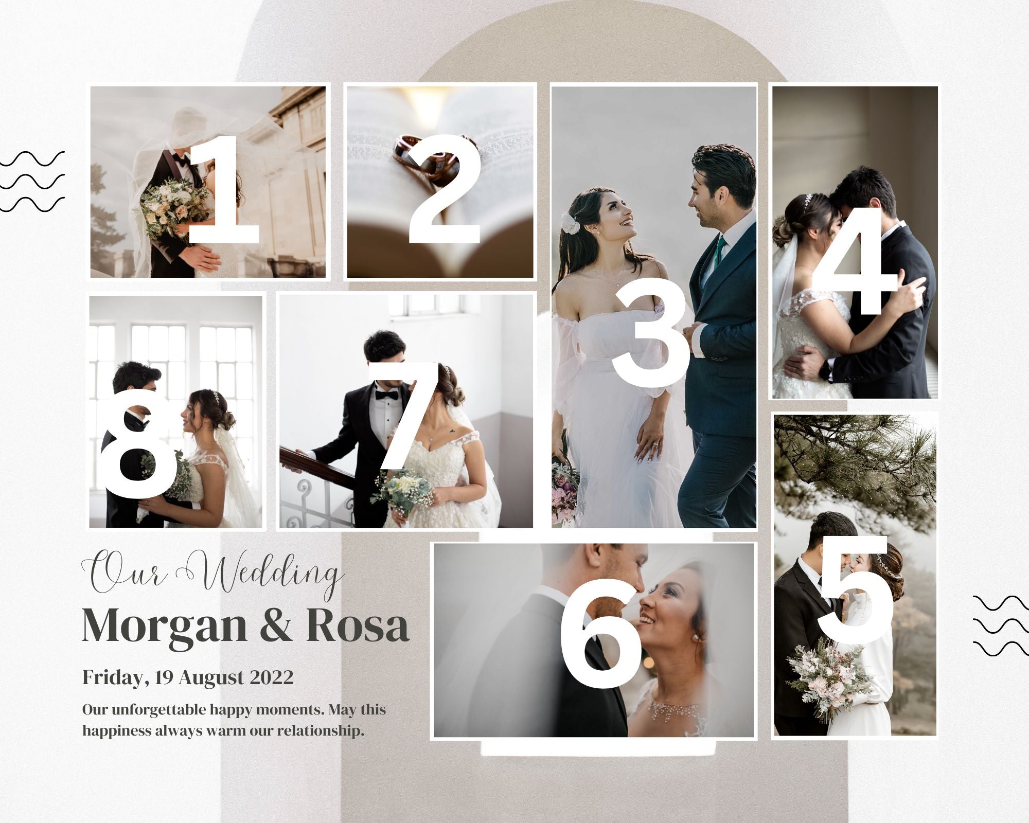 Tablou Canvas Personalizat cu 8 Poze Pentru Nunta 