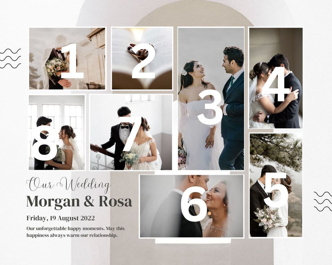 Personalisierte Leinwandtafel mit 8 Hochzeitsbildern "Unsere Hochzeit", PS210