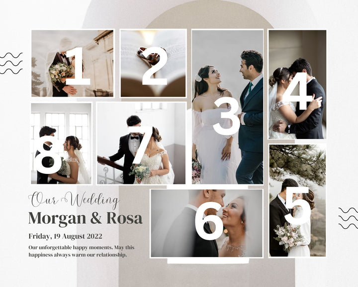 Personalisierte Leinwandtafel mit 8 Hochzeitsbildern "Unsere Hochzeit", PS210