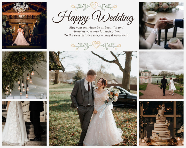 Personalisierte Leinwandtafel mit 7 Hochzeitsbildern "Happy Wedding", PS212