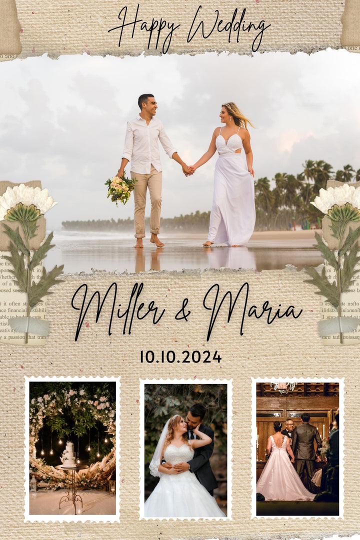 Tablou Canvas Personalizat cu 4 Poze Pentru Nunta "Happy Wedding", PS213