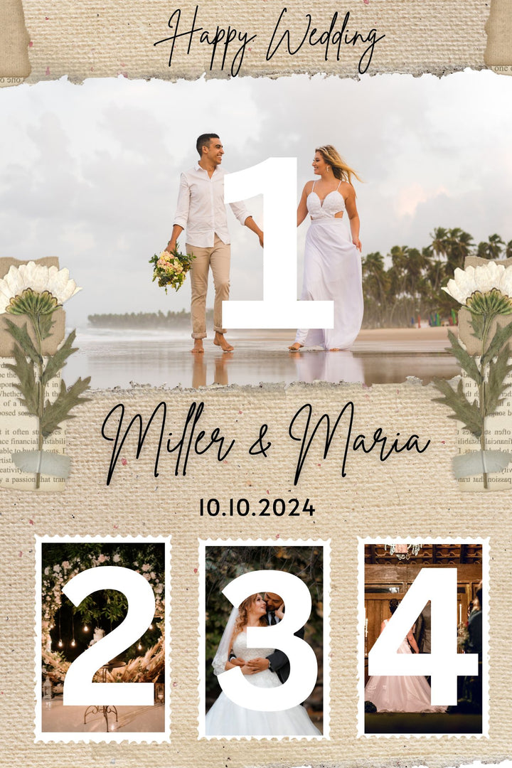 Tablou Canvas Personalizat cu 4 Poze Pentru Nunta "Happy Wedding", PS213