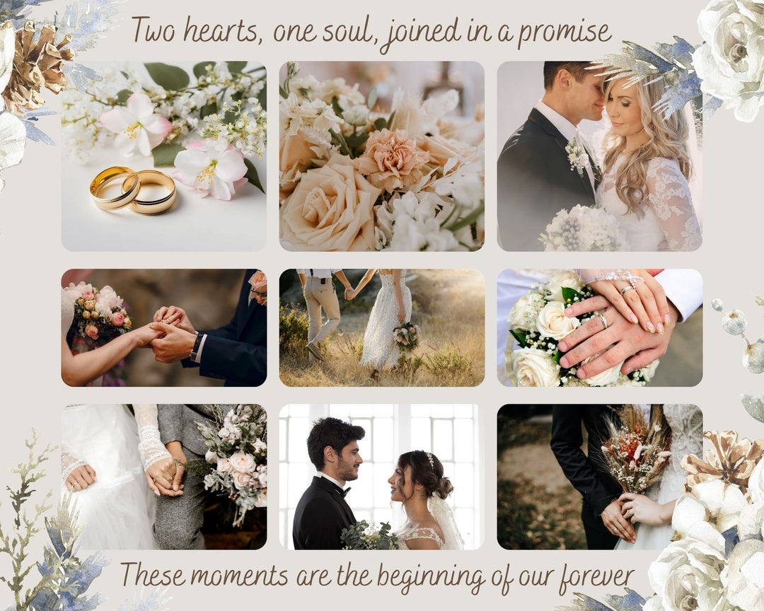 Tablou Canvas Personalizat cu 9 Poze Pentru Nunta "Two Hearts", PS216