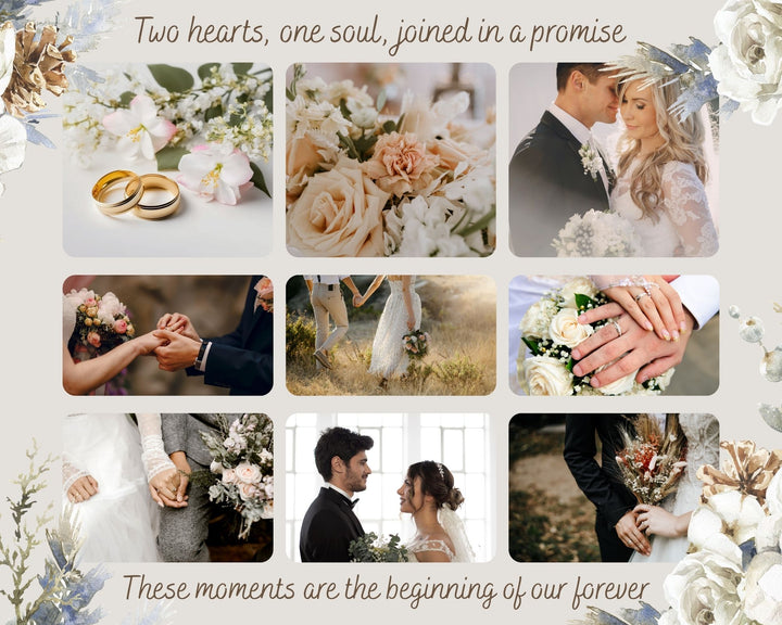Tablou Canvas Personalizat cu 9 Poze Pentru Nunta "Two Hearts", PS216