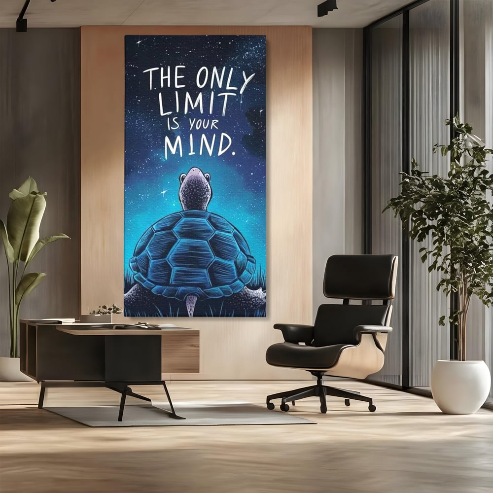 Tablou Canvas Premium, LuxCanva® Q1001, Curajul De a Crede, Limita, Testoasa, Cer, Instelat, Gandire, Motivatie, Curaj, Cosmos, Rabdare, Potential, Minte, Pozitiv, Credinta, Birou, Dormitor