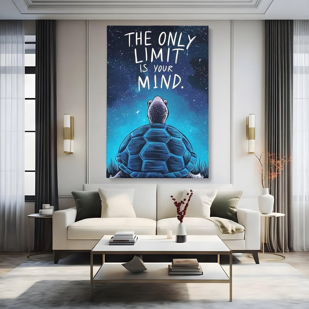 Tablou Canvas Premium, LuxCanva® Q1001, Curajul De a Crede, Limita, Testoasa, Cer, Instelat, Gandire, Motivatie, Curaj, Cosmos, Rabdare, Potential, Minte, Pozitiv, Credinta, Birou, Dormitor