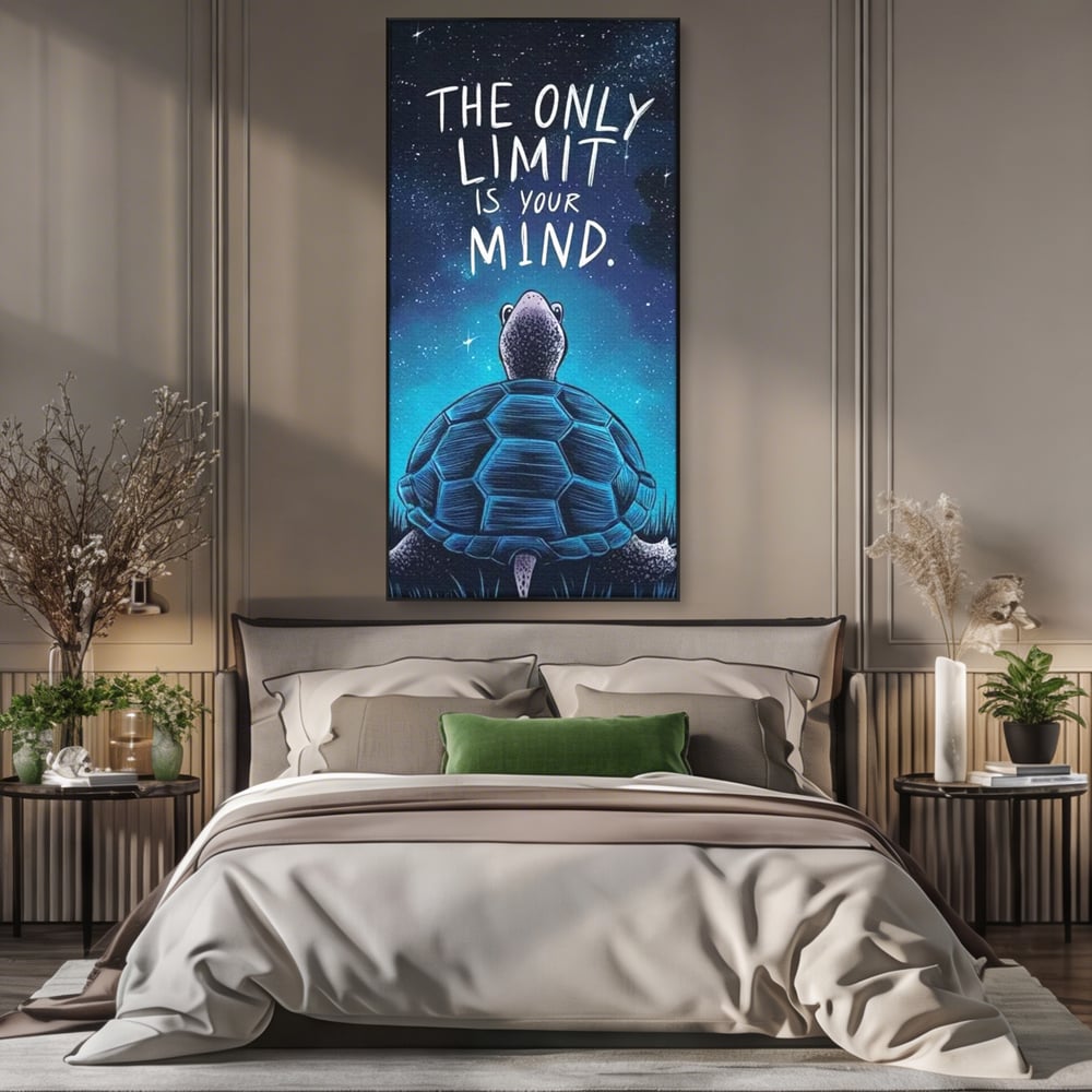 Tablou Canvas Premium, LuxCanva® Q1001, Curajul De a Crede, Limita, Testoasa, Cer, Instelat, Gandire, Motivatie, Curaj, Cosmos, Rabdare, Potential, Minte, Pozitiv, Credinta, Birou, Dormitor