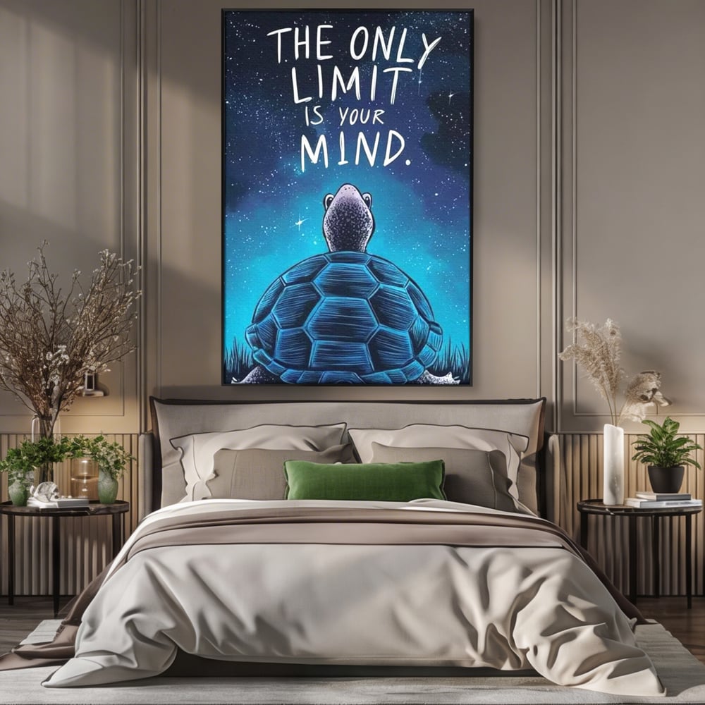 Tablou Canvas Premium, LuxCanva® Q1001, Curajul De a Crede, Limita, Testoasa, Cer, Instelat, Gandire, Motivatie, Curaj, Cosmos, Rabdare, Potential, Minte, Pozitiv, Credinta, Birou, Dormitor