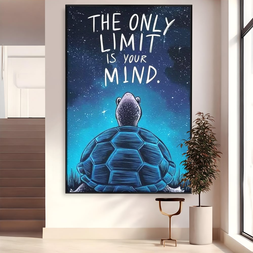 Tablou Canvas Premium, LuxCanva® Q1001, Curajul De a Crede, Limita, Testoasa, Cer, Instelat, Gandire, Motivatie, Curaj, Cosmos, Rabdare, Potential, Minte, Pozitiv, Credinta, Birou, Dormitor