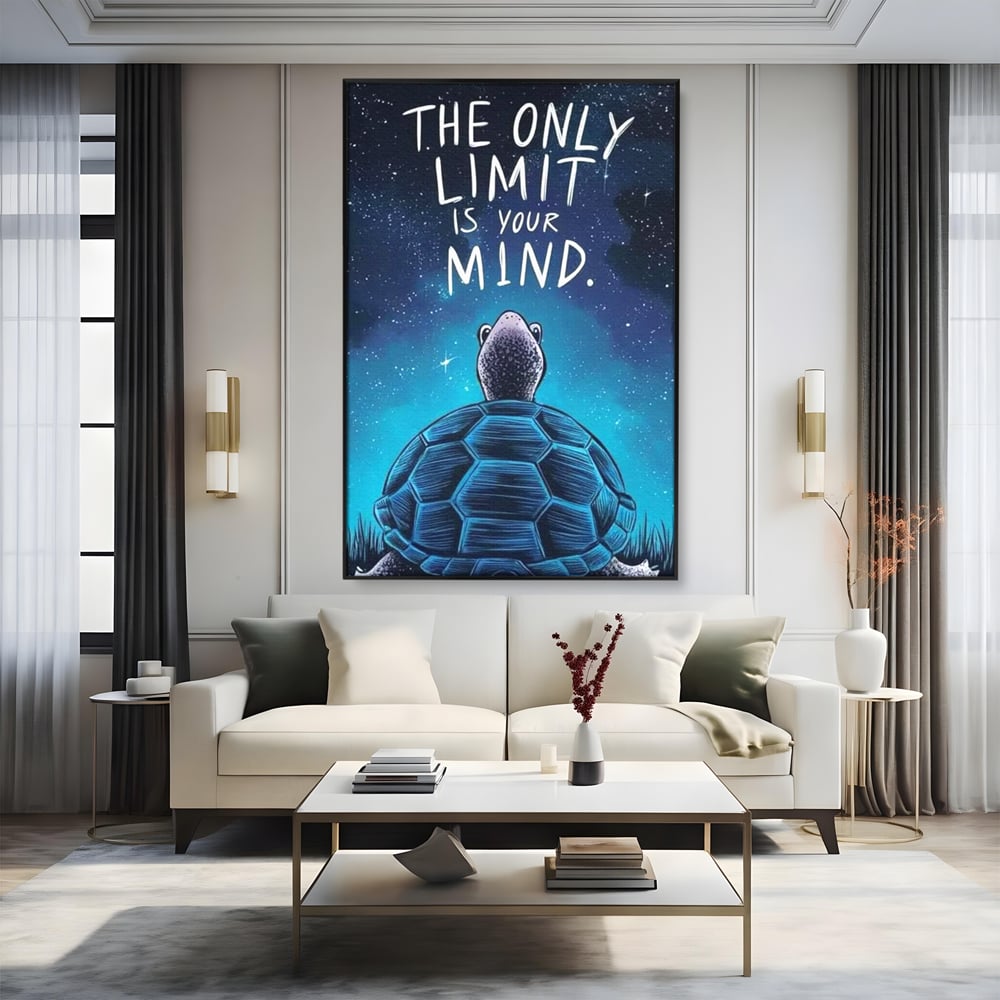 Tablou Canvas Premium, LuxCanva® Q1001, Curajul De a Crede, Limita, Testoasa, Cer, Instelat, Gandire, Motivatie, Curaj, Cosmos, Rabdare, Potential, Minte, Pozitiv, Credinta, Birou, Dormitor
