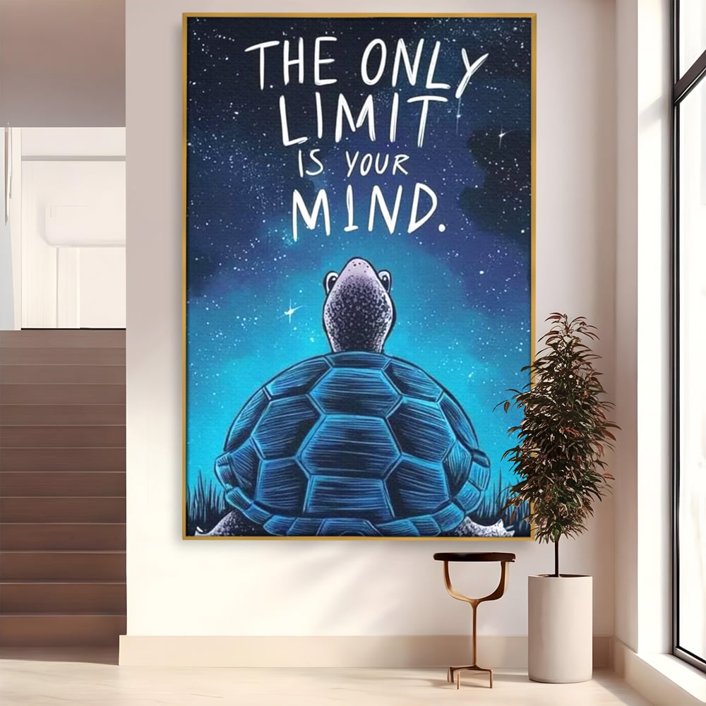 Tablou Canvas Premium, LuxCanva® Q1001, Curajul De a Crede, Limita, Testoasa, Cer, Instelat, Gandire, Motivatie, Curaj, Cosmos, Rabdare, Potential, Minte, Pozitiv, Credinta, Birou, Dormitor