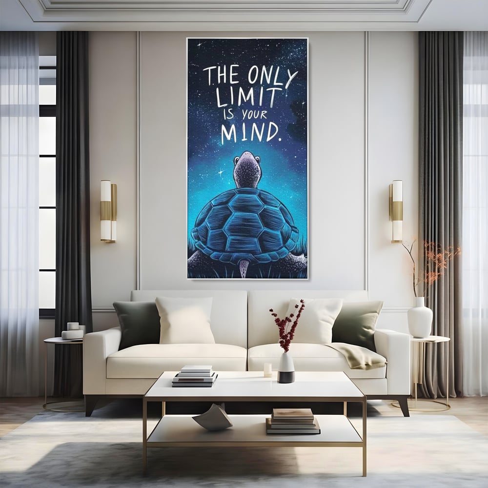Tablou Canvas Premium, LuxCanva® Q1001, Curajul De a Crede, Limita, Testoasa, Cer, Instelat, Gandire, Motivatie, Curaj, Cosmos, Rabdare, Potential, Minte, Pozitiv, Credinta, Birou, Dormitor