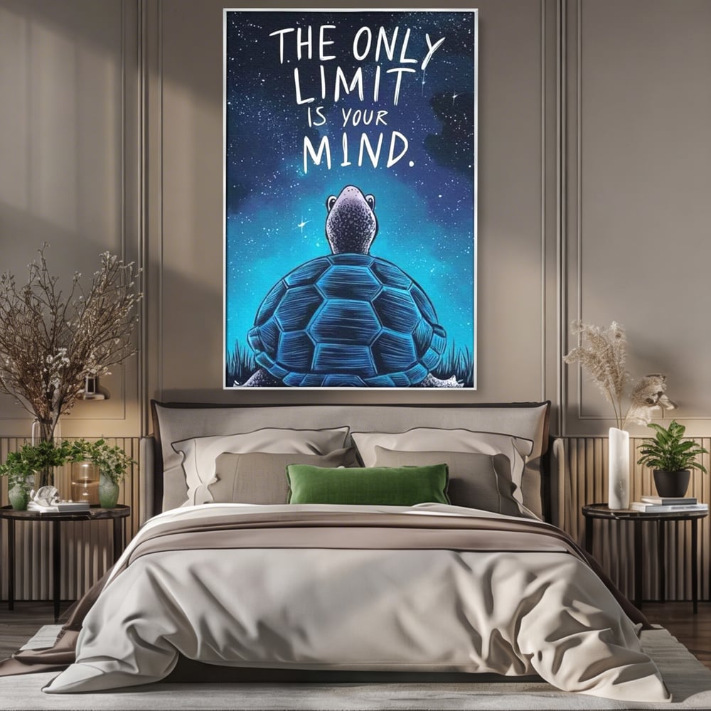 Tablou Canvas Premium, LuxCanva® Q1001, Curajul De a Crede, Limita, Testoasa, Cer, Instelat, Gandire, Motivatie, Curaj, Cosmos, Rabdare, Potential, Minte, Pozitiv, Credinta, Birou, Dormitor