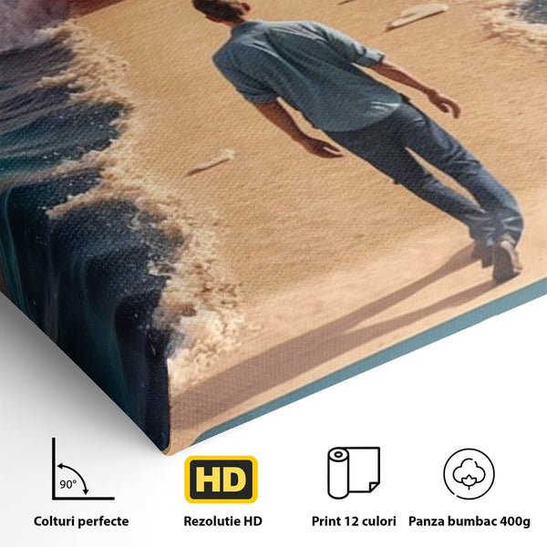 Canvas Wall Art Premium, LuxCanva® Q1002, Mann auf dem Weg, Mann, Ehrgeiz, Lösungen, Erfolg, Wellen, Sonnenuntergang, Sonnenuntergang, Strahlung, Schöpfung, Freiheit, Horizont, Schritte, Weg, Bleistift, Schicksal, Büro, Schlafzimmer