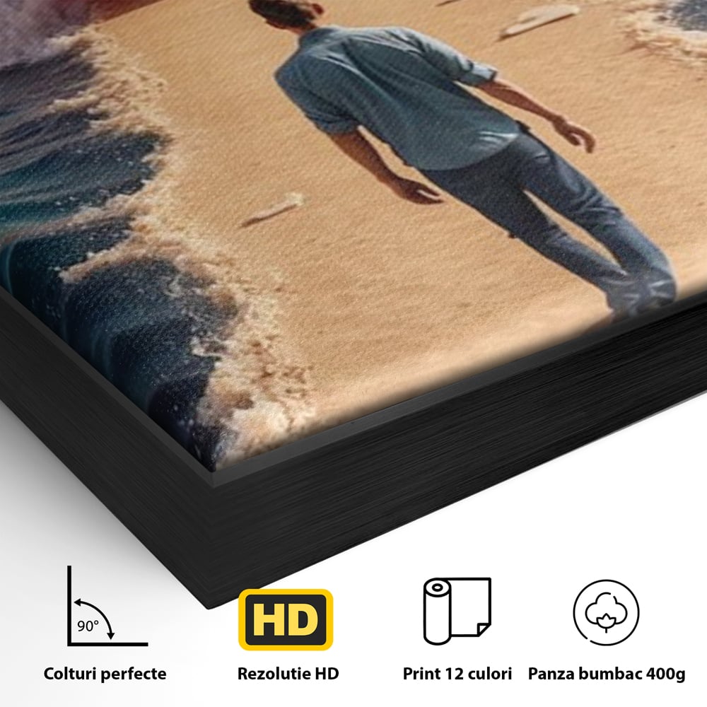 Canvas Wall Art Premium, LuxCanva® Q1002, Mann auf dem Weg, Mann, Ehrgeiz, Lösungen, Erfolg, Wellen, Sonnenuntergang, Sonnenuntergang, Strahlung, Schöpfung, Freiheit, Horizont, Schritte, Weg, Bleistift, Schicksal, Büro, Schlafzimmer