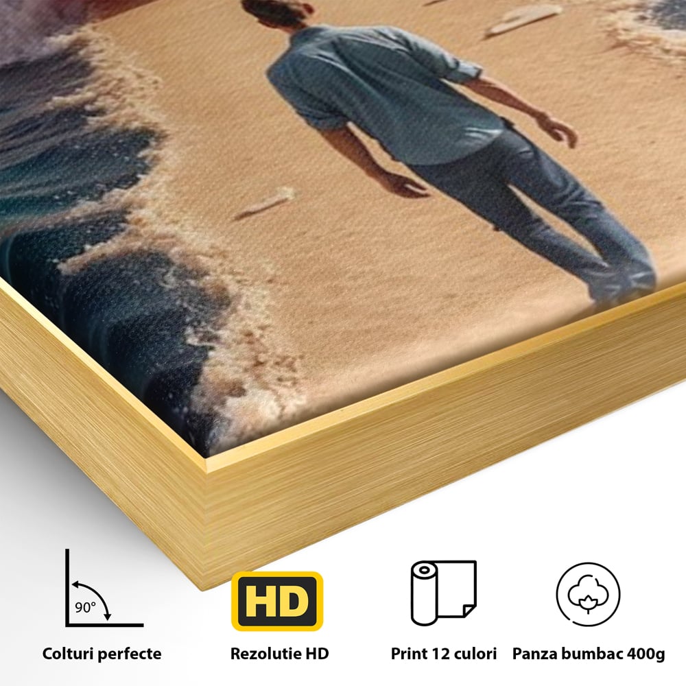 Canvas Wall Art Premium, LuxCanva® Q1002, Mann auf dem Weg, Mann, Ehrgeiz, Lösungen, Erfolg, Wellen, Sonnenuntergang, Sonnenuntergang, Strahlung, Schöpfung, Freiheit, Horizont, Schritte, Weg, Bleistift, Schicksal, Büro, Schlafzimmer