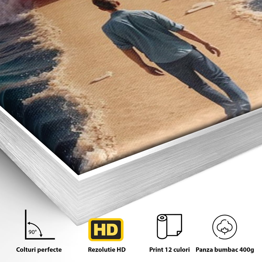 Canvas Wall Art Premium, LuxCanva® Q1002, Mann auf dem Weg, Mann, Ehrgeiz, Lösungen, Erfolg, Wellen, Sonnenuntergang, Sonnenuntergang, Strahlung, Schöpfung, Freiheit, Horizont, Schritte, Weg, Bleistift, Schicksal, Büro, Schlafzimmer
