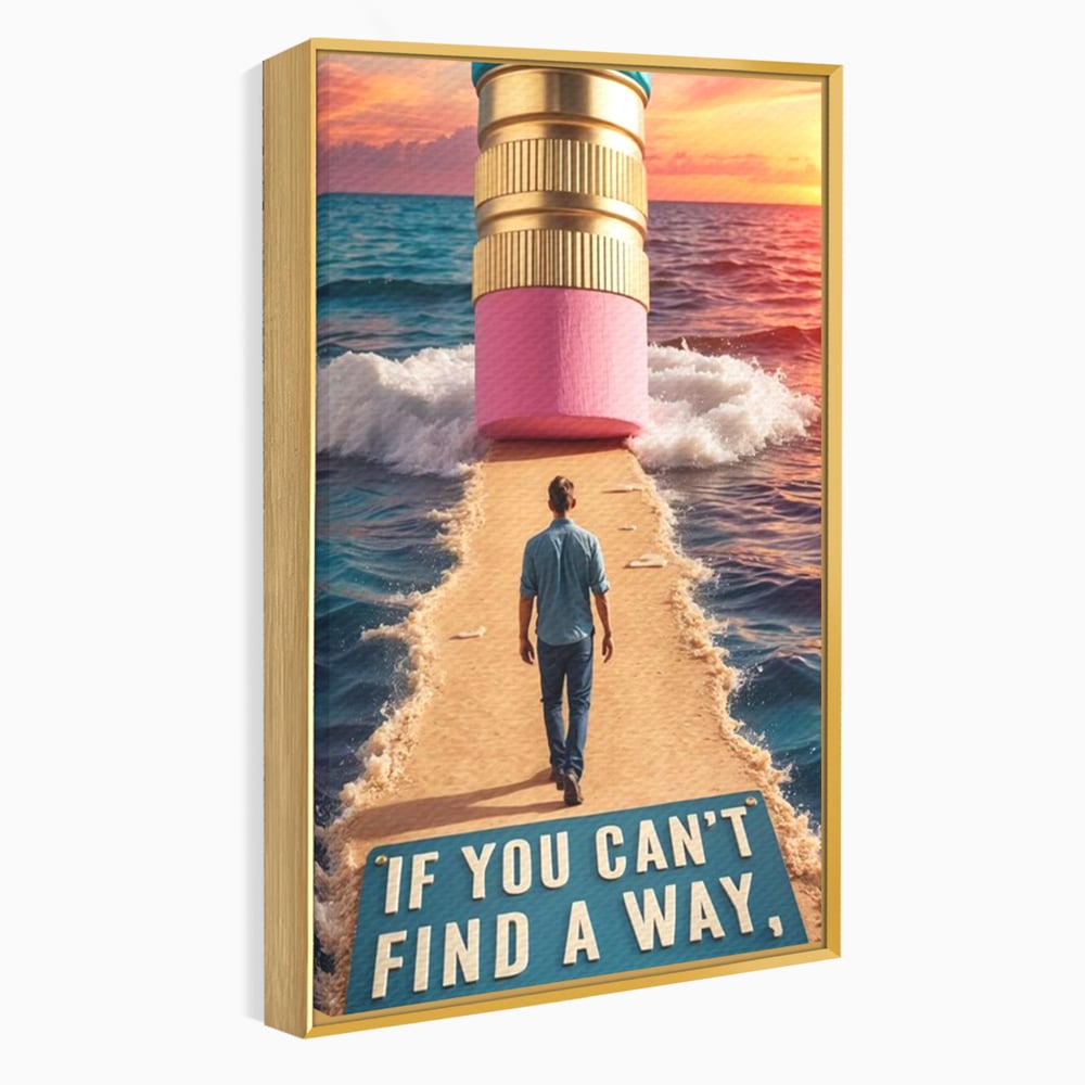 Canvas Wall Art Premium, LuxCanva® Q1002, Mann auf dem Weg, Mann, Ehrgeiz, Lösungen, Erfolg, Wellen, Sonnenuntergang, Sonnenuntergang, Strahlung, Schöpfung, Freiheit, Horizont, Schritte, Weg, Bleistift, Schicksal, Büro, Schlafzimmer