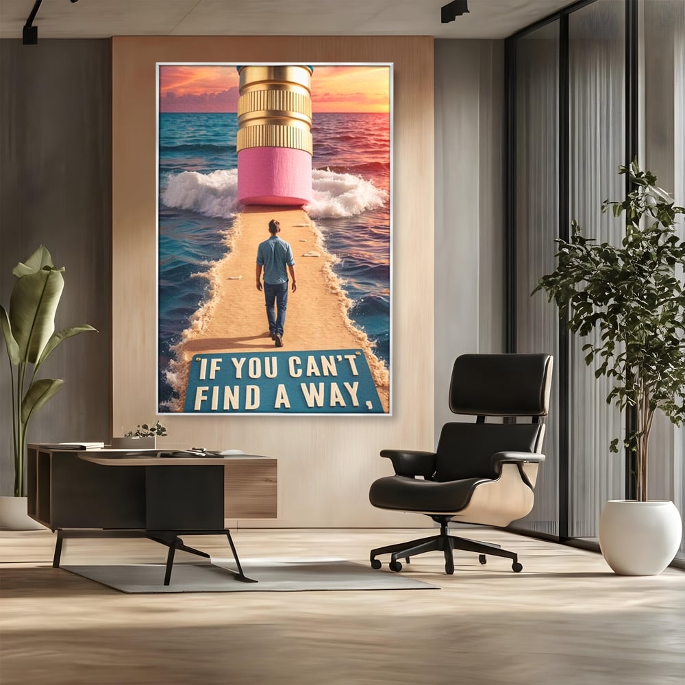 Canvas Wall Art Premium, LuxCanva® Q1002, Mann auf dem Weg, Mann, Ehrgeiz, Lösungen, Erfolg, Wellen, Sonnenuntergang, Sonnenuntergang, Strahlung, Schöpfung, Freiheit, Horizont, Schritte, Weg, Bleistift, Schicksal, Büro, Schlafzimmer