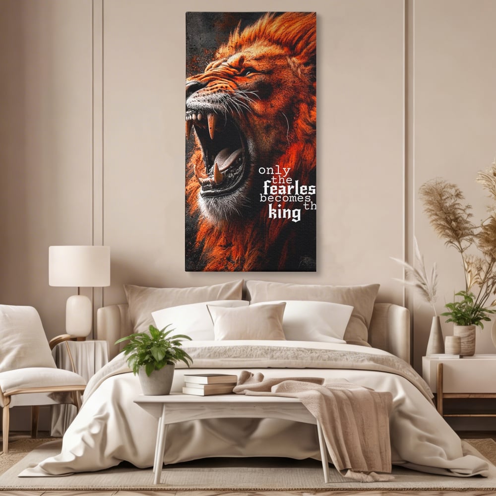 Leinwandbilder Premium, LuxCanva® Q1004, Furchtloser König, Macht, Dominanz, Vorherrschaft, Autorität, Löwe, König, Krone, Mähne, wild, wild, Meister, Stimme, Stimme, Herrscher, Herrscher, Büro, Schlafzimmer