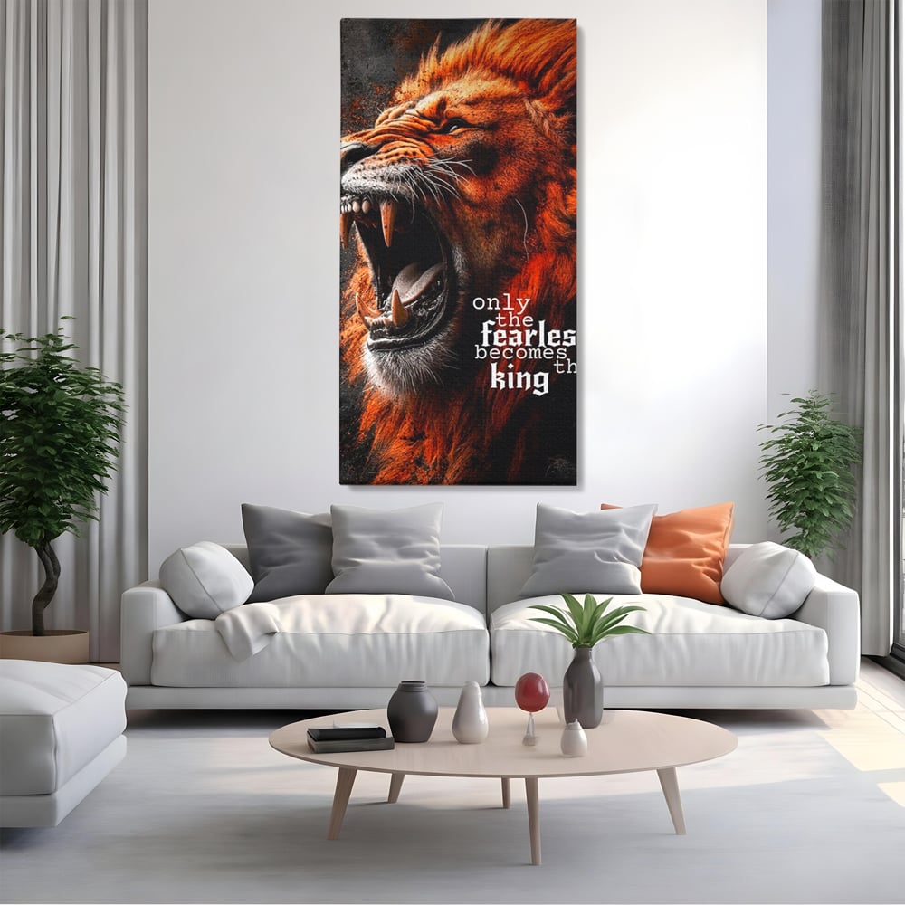 Leinwandbilder Premium, LuxCanva® Q1004, Furchtloser König, Macht, Dominanz, Vorherrschaft, Autorität, Löwe, König, Krone, Mähne, wild, wild, Meister, Stimme, Stimme, Herrscher, Herrscher, Büro, Schlafzimmer