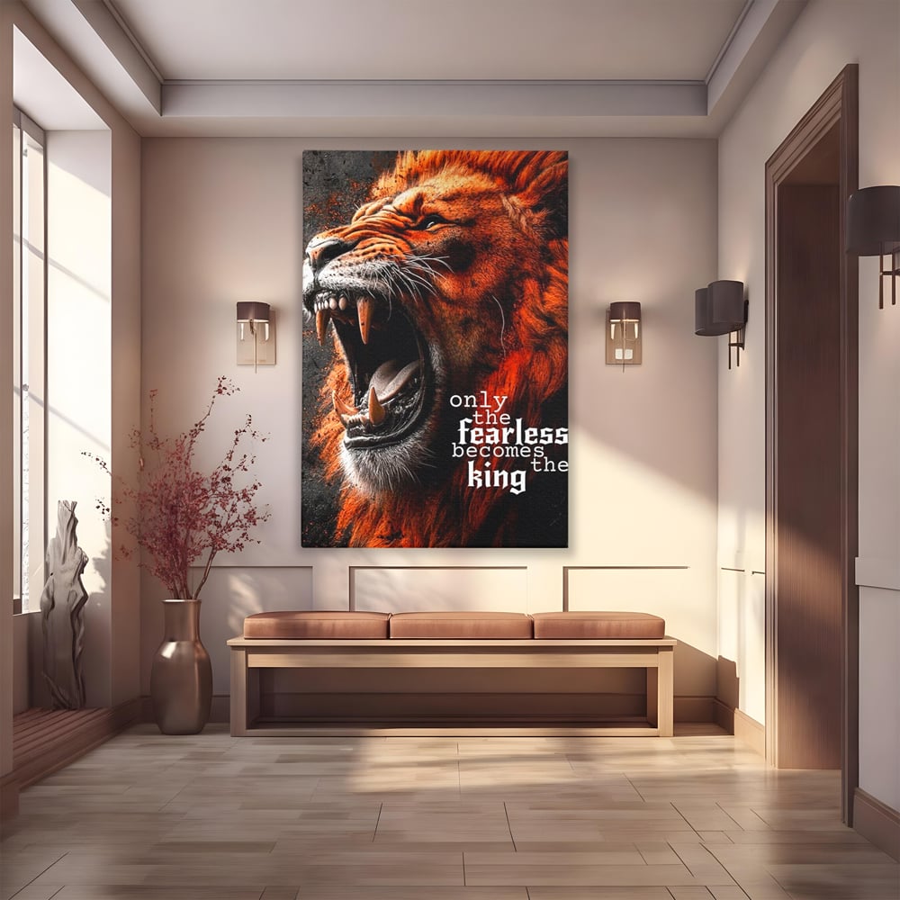 Leinwandbilder Premium, LuxCanva® Q1004, Furchtloser König, Macht, Dominanz, Vorherrschaft, Autorität, Löwe, König, Krone, Mähne, wild, wild, Meister, Stimme, Stimme, Herrscher, Herrscher, Büro, Schlafzimmer