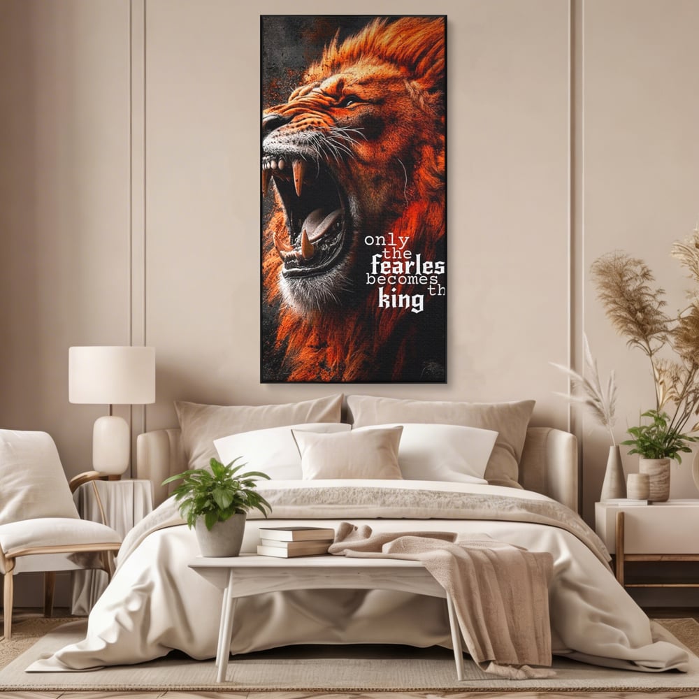 Leinwandbilder Premium, LuxCanva® Q1004, Furchtloser König, Macht, Dominanz, Vorherrschaft, Autorität, Löwe, König, Krone, Mähne, wild, wild, Meister, Stimme, Stimme, Herrscher, Herrscher, Büro, Schlafzimmer