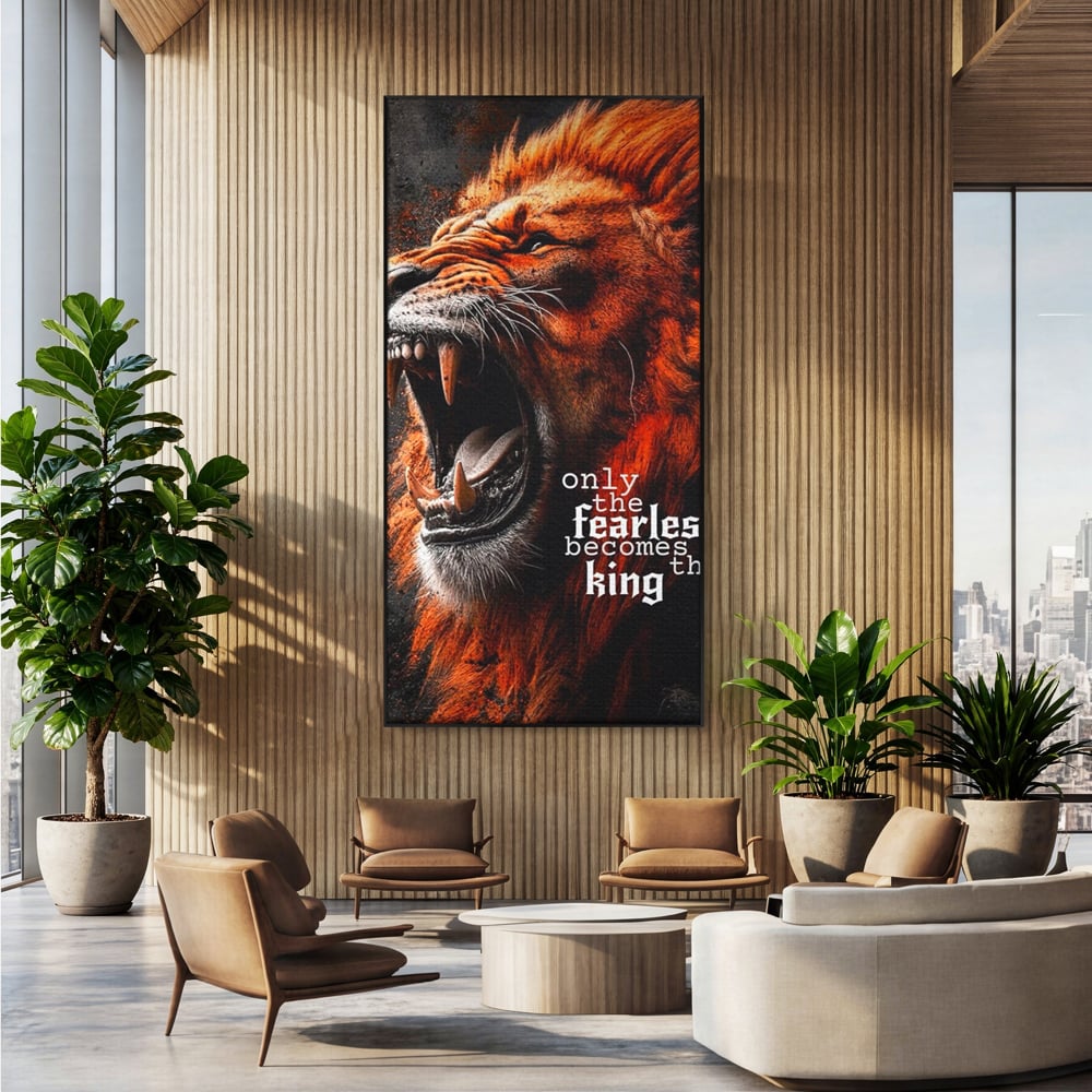 Leinwandbilder Premium, LuxCanva® Q1004, Furchtloser König, Macht, Dominanz, Vorherrschaft, Autorität, Löwe, König, Krone, Mähne, wild, wild, Meister, Stimme, Stimme, Herrscher, Herrscher, Büro, Schlafzimmer
