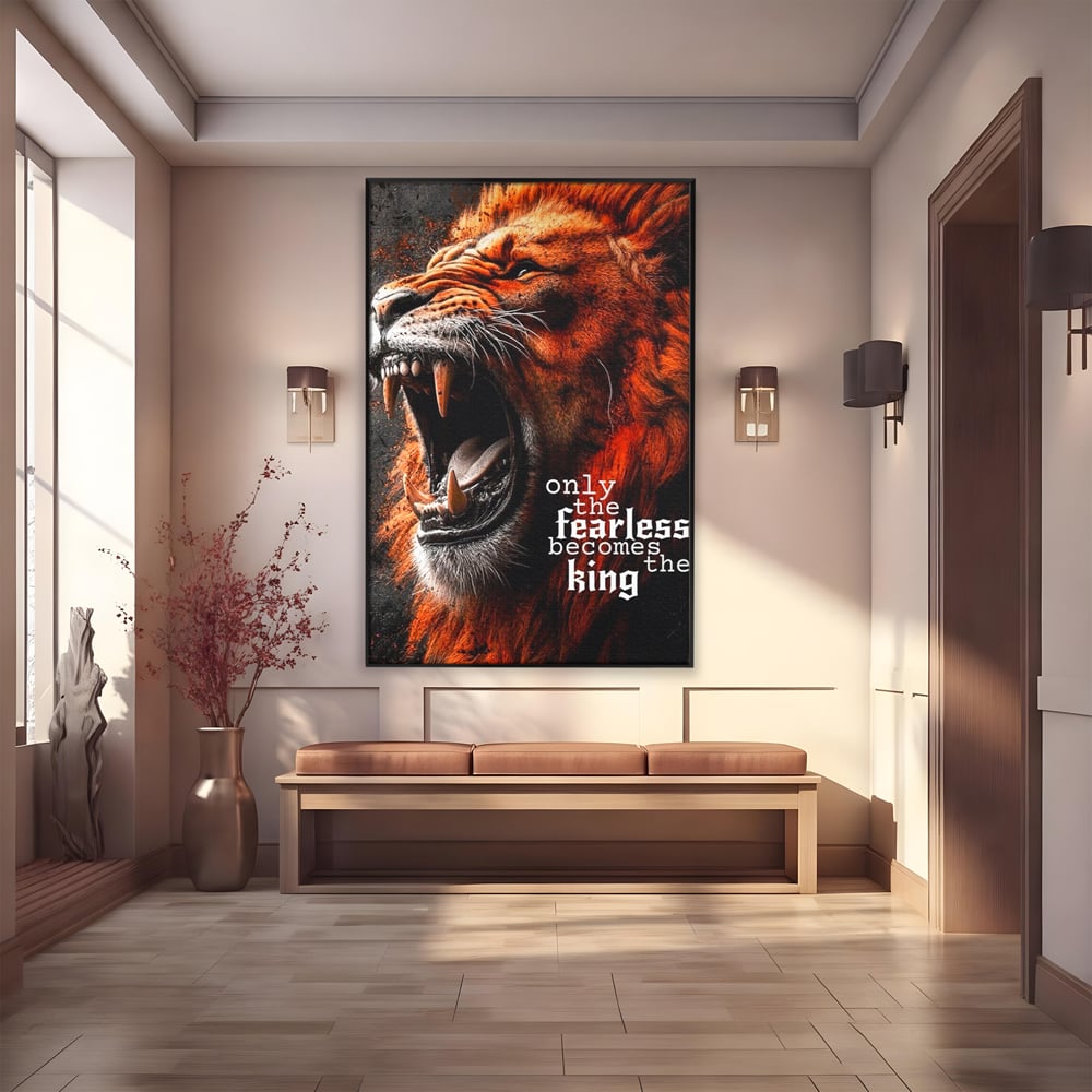 Leinwandbilder Premium, LuxCanva® Q1004, Furchtloser König, Macht, Dominanz, Vorherrschaft, Autorität, Löwe, König, Krone, Mähne, wild, wild, Meister, Stimme, Stimme, Herrscher, Herrscher, Büro, Schlafzimmer