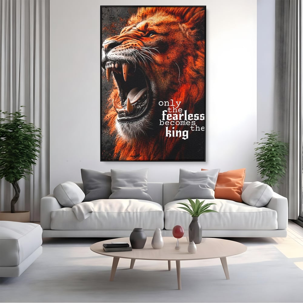 Leinwandbilder Premium, LuxCanva® Q1004, Furchtloser König, Macht, Dominanz, Vorherrschaft, Autorität, Löwe, König, Krone, Mähne, wild, wild, Meister, Stimme, Stimme, Herrscher, Herrscher, Büro, Schlafzimmer