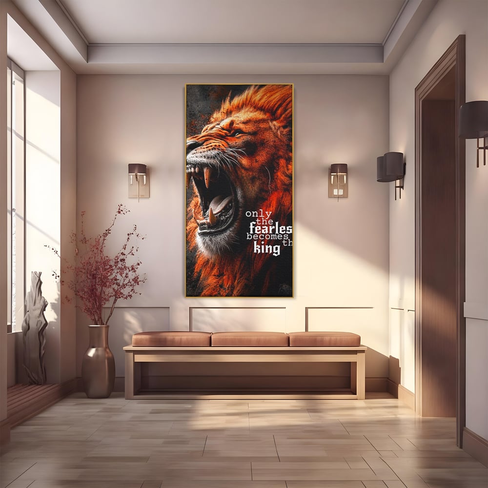 Leinwandbilder Premium, LuxCanva® Q1004, Furchtloser König, Macht, Dominanz, Vorherrschaft, Autorität, Löwe, König, Krone, Mähne, wild, wild, Meister, Stimme, Stimme, Herrscher, Herrscher, Büro, Schlafzimmer