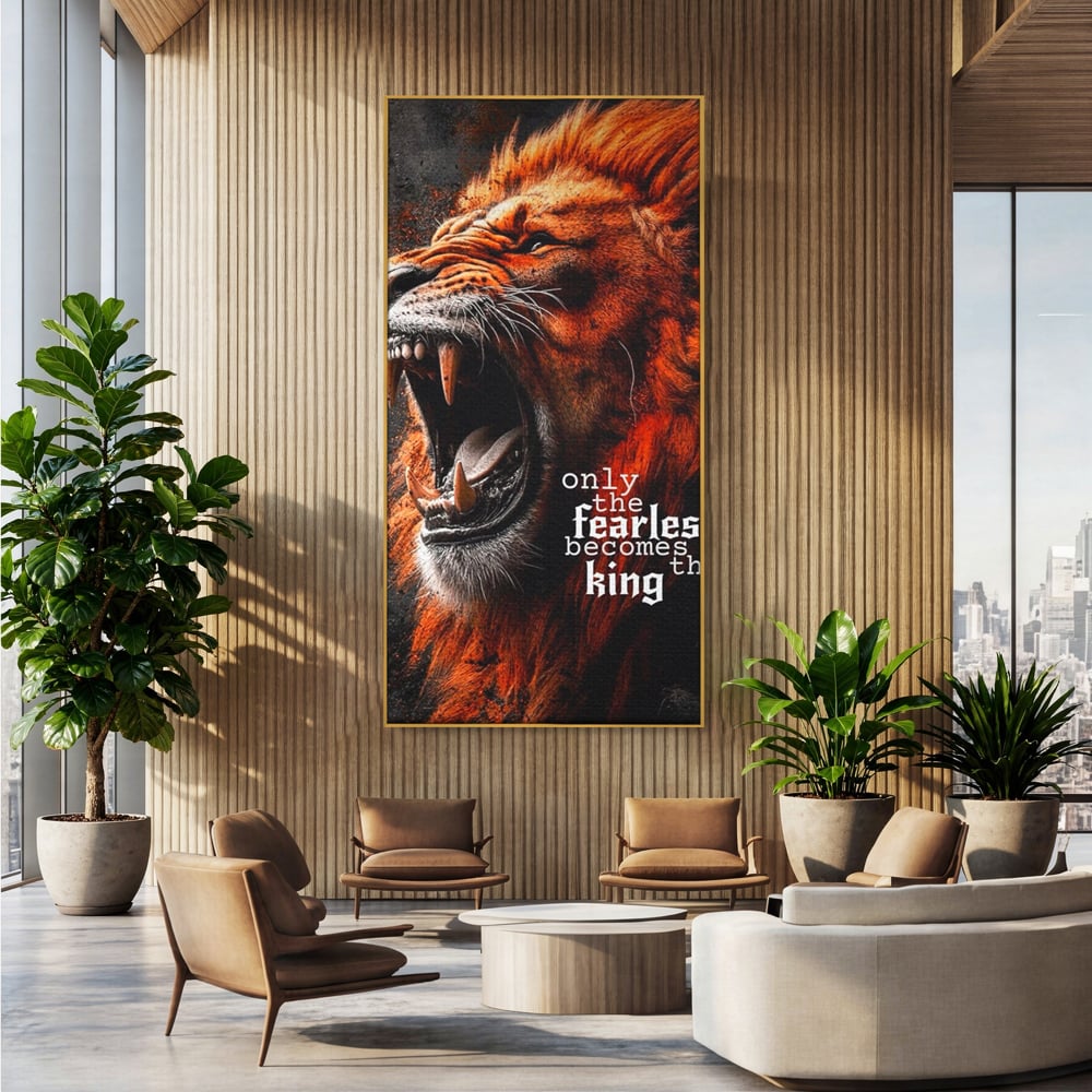 Leinwandbilder Premium, LuxCanva® Q1004, Furchtloser König, Macht, Dominanz, Vorherrschaft, Autorität, Löwe, König, Krone, Mähne, wild, wild, Meister, Stimme, Stimme, Herrscher, Herrscher, Büro, Schlafzimmer