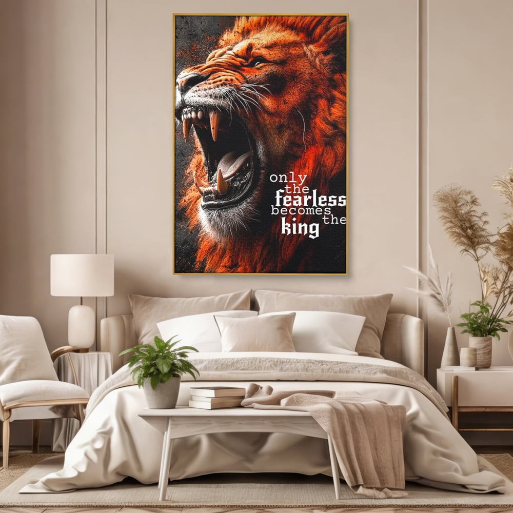 Leinwandbilder Premium, LuxCanva® Q1004, Furchtloser König, Macht, Dominanz, Vorherrschaft, Autorität, Löwe, König, Krone, Mähne, wild, wild, Meister, Stimme, Stimme, Herrscher, Herrscher, Büro, Schlafzimmer