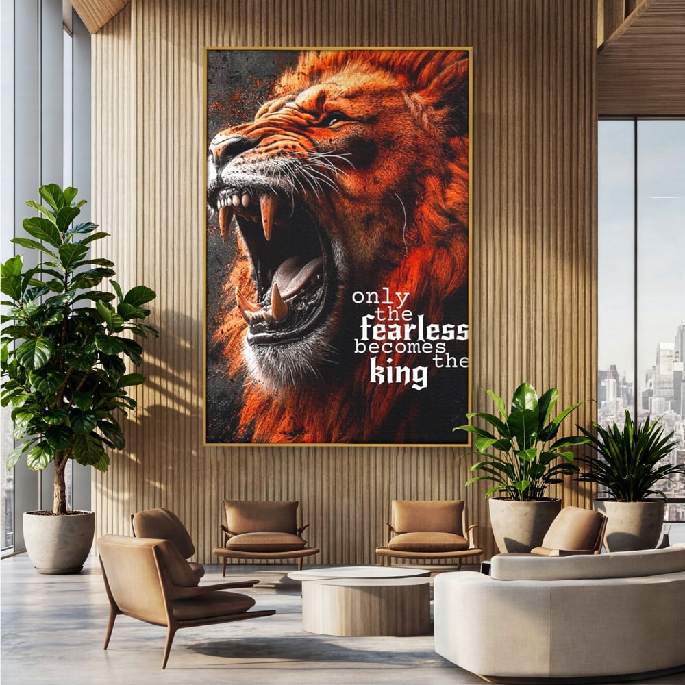 Leinwandbilder Premium, LuxCanva® Q1004, Furchtloser König, Macht, Dominanz, Vorherrschaft, Autorität, Löwe, König, Krone, Mähne, wild, wild, Meister, Stimme, Stimme, Herrscher, Herrscher, Büro, Schlafzimmer